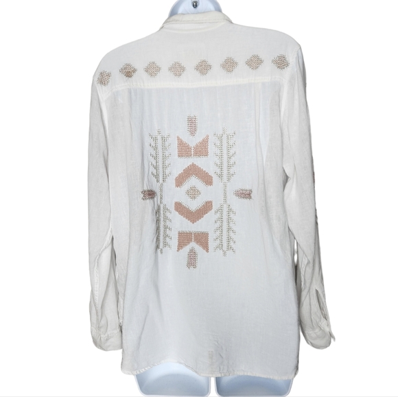 Rails Charli Embroidered Linen Blend Button Up Shirt Long Sleeve White Sz Large - Picture 10 of 12